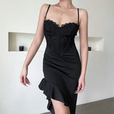 Women Dresses Lace Sexy See-through Sling Dress