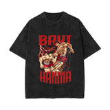 Washed retro cotton t-shirt printed washed old short sleeves