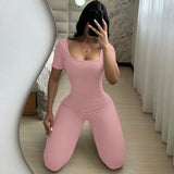 Women Jumpsuit Summer Backless Short Sleeve Jumpsuit (Hawthaw0412)