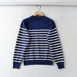 Women Sweater Knit round Neck Loose Striped Sweater