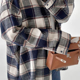 Women Trench Coat Winter Plaid Long Sleeve Shirt Loose Casual Jacket