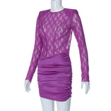 Women Dresses Winter Sexy Lace Backless Long Sleeves Sheath Dress