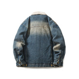 Unisex Winter Cotton Coat Washed Denim Lambswool Lapel Cotton-Padded Coat