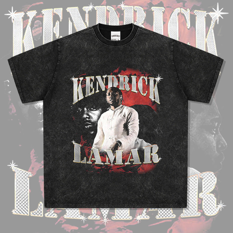 Mens Vintage Rock Band T-Shirt Homage Kendrick Lamar Kung Fu Kenny Rap Print Short Sleeve T-Shirt