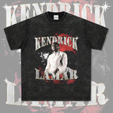 Mens Vintage Rock Band T-Shirt Homage Kendrick Lamar Kung Fu Kenny Rap Print Short Sleeve T-Shirt