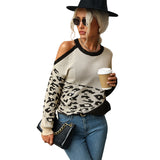 Women Knitted Sweater Fall Color-Blocking Long Sleeve Hollow out Sweater