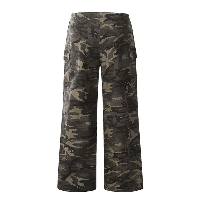Men Sweatpants Camouflage Workwear Wide Leg Trousers Sports Loose Trousers