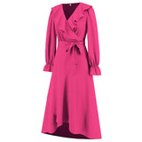 Women Date Dress Winter V-neck Dress Mid-Length Dress