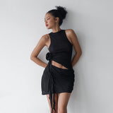Women Dresses Summer Slim Fit Two-Piece Suit Sexy Flowers Vest Skirt Suit
