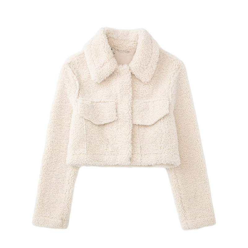 Women Jacket Autumn and Winter Women's Lapel Imitation Lamb Wool Fleece Loose Overcoat Coat