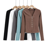 Women Sweater Knit Wear Spring V-neck Hook Breasted Cardigan Sweater