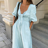 Women Dress Light Blue Dress Loose Casual Dress