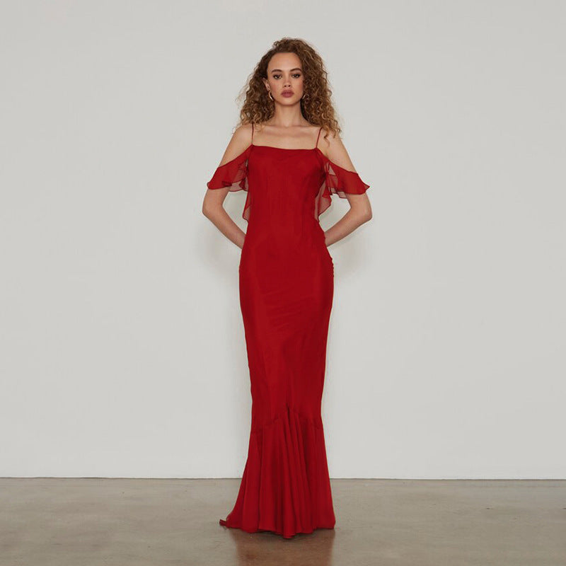 Women Dresses Spring Slim-Fitting Suspender Dress Backless Square Collar Dress