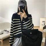 Women Knitwear Autumn and Winter Striped round Neck Sweater Loose Knitted Cardigan