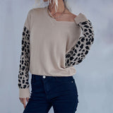 Women Knitted Sweater Autumn Leopard Print Long Sleeve