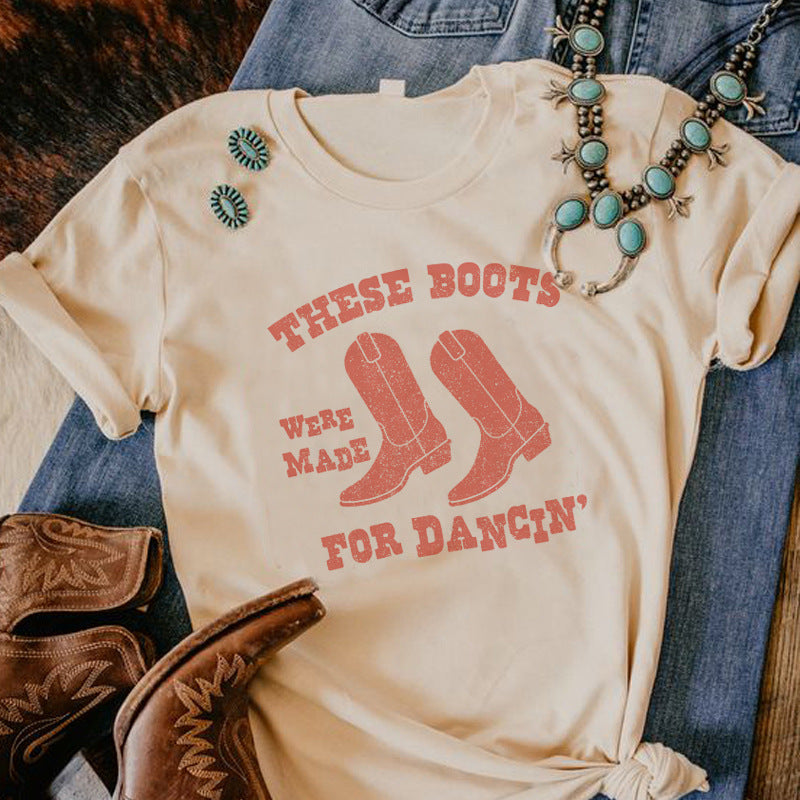 New Girls Retro Style Western Graphic Tees Summer Short