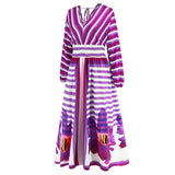 Women Date Dress V-neck Striped Print Dress