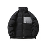 Unisex Winter Cotton Coat Patch Pocket Decorative Stand-up Collar down Jacket Retro Loose down Jacket