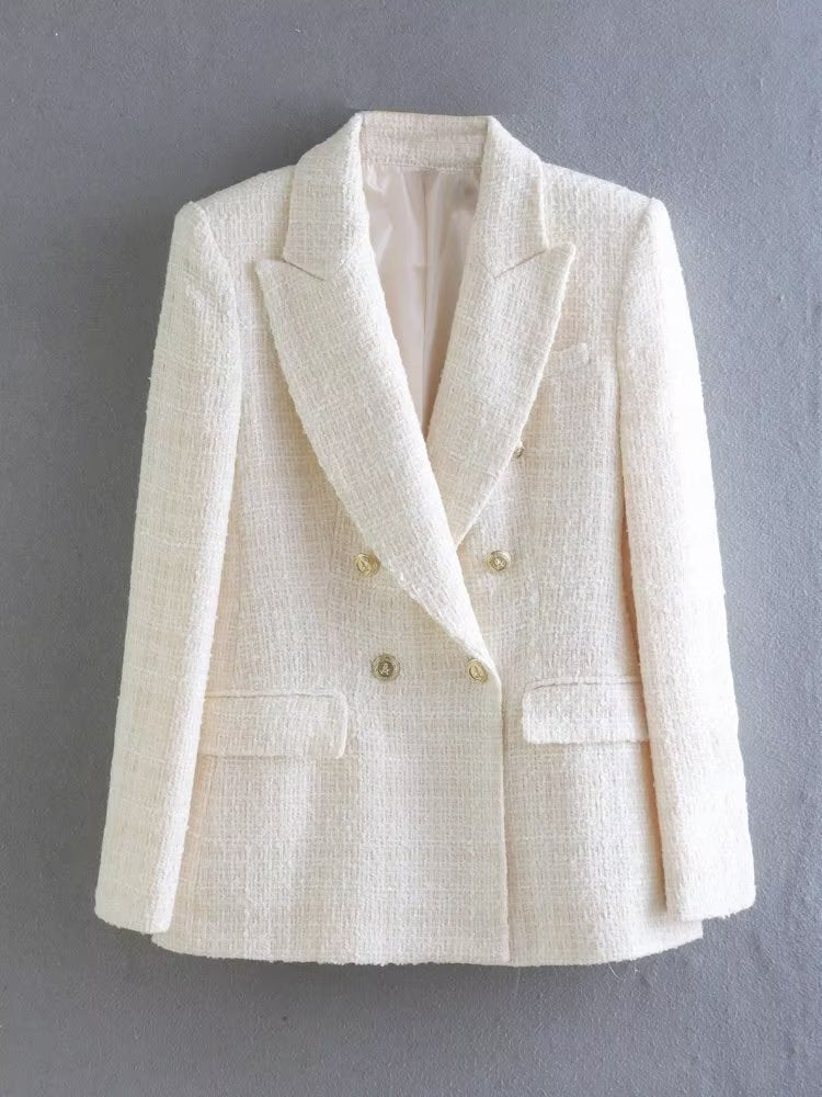 Women Suits Spring and Autumn Casual Textured Double Breasted Blazer