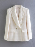 Women Suits Spring and Autumn Casual Textured Double Breasted Blazer