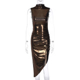 Women Dresses Winter Slim Fit Pleated Sleeveless Dress