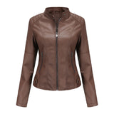 Red Leather Jacket Spring and Autumn Coat Women's Motorcycle Clothing Stand Collar Leather Jacket