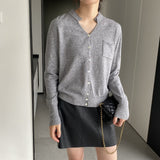Women Cardigan Sweater Autumn Single Breasted Loose-Fitting V-neck Long Sleeves Knitted Sweater Cardigan 8t8306
