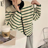 Women Knitwear Spring and Autumn Vintage Stripe Loose Knitted Cardigan