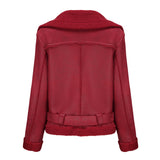Red Leather Jacket Fall/Winter Suede Fabric Jacket Turn-down Collar Coat