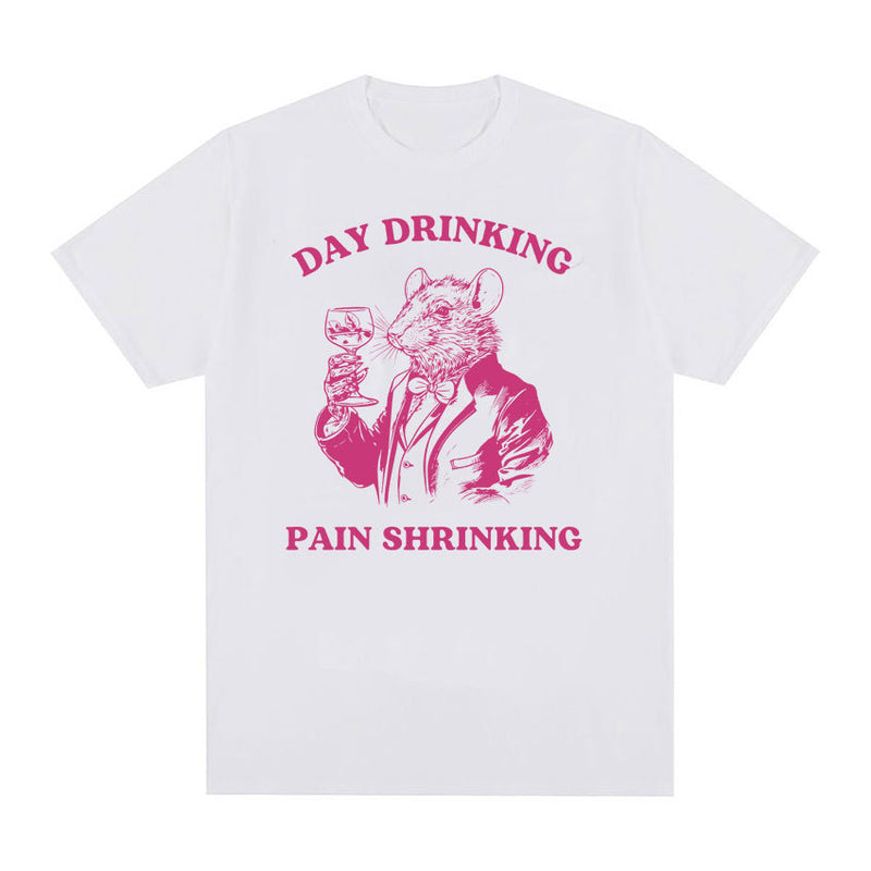 Day Drinking Pain Shrinking Vintage Rat Drawing T Shirt