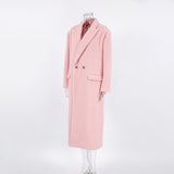 Women Trench Coat Woolen Thick Pink Lapel Coat Coat
