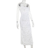 Women Dresses Summer Slim Fit Long Dress Sexy Flocking Suspenders Dress