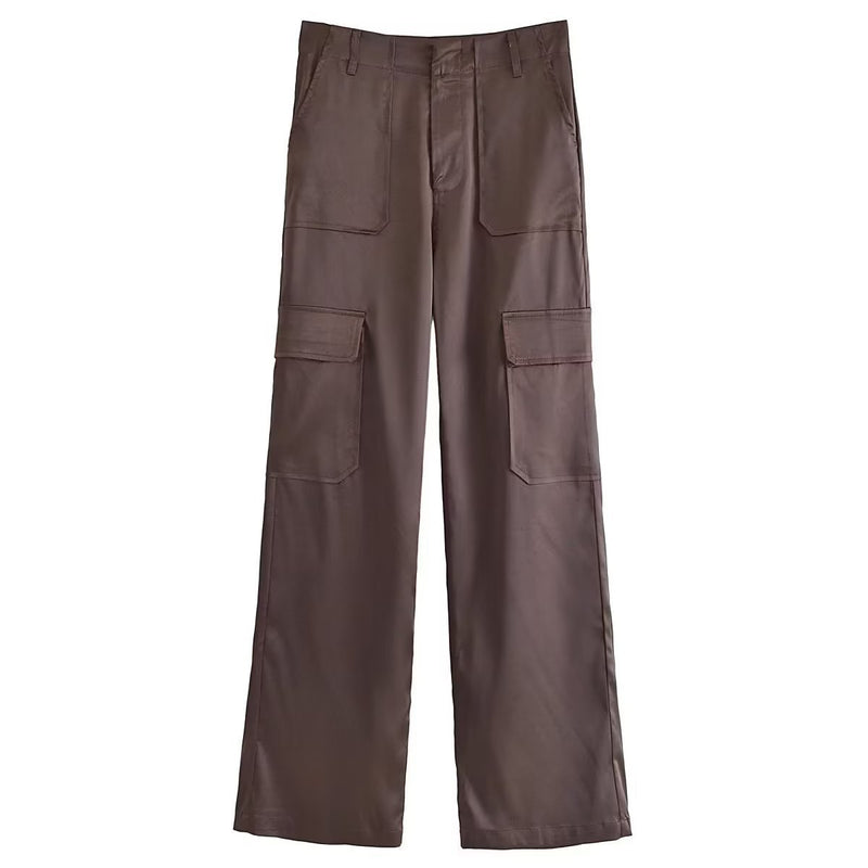 Women Sweatpants Trousers Pocket Casual Loose High Waist Tooling Pants
