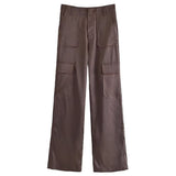 Women Sweatpants Trousers Pocket Casual Loose High Waist Tooling Pants
