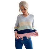 Women Knitted Sweater Autumn and Winter Leisure Long Sleeve Shabby Knit Bottoming V-neck
