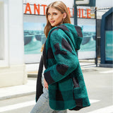 Women Trench Coat Autumn and Winter Plaid Loose Casual Buckle-Free Cardigan Double-Layer Plush Coat