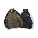 Unisex Jacket Vintage V Contrast Color Stand-up Collar Sports Jacket Men's and Women's Coats