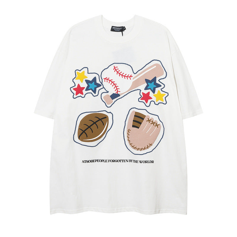 Men T Shirt Baseball Puff Print Short Sleeve T-shirt