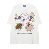 Men T Shirt Hip Hop Cartoon Puff Print Short Sleeve T-shirt