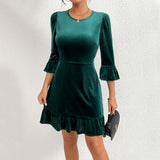 Women Dress Autumn and Winter round Neck Slim Fit Skirt