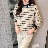 Women Knitted Pullover Sweater Women Loose Long Sleeve Top Autumn and Winter Loose Striped