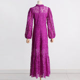 Women Dresses Spring Dress Stand-Collar Hollow-out Dress (Qymy0409)