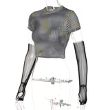 Women T-shirt Dotted Prints Mesh Oversleeve Casual Slim T-shirt