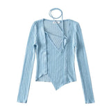 Women Sweater Knitwear Autumn Lace-up Irregular Bottoming Shirt Long Sleeve T-shirt