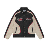 Men Jacket Coat Locomotive Style Leather Coat Male Letter Color Contrast Patchwork