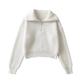 Women Sweater Knitwear Spring and Autumn Sweater Pullover Lapel Long-Sleeve Zipper Loose Bottoming Sweater