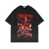Washed old short-sleeved T-shirt chainsaw man retro cotton T