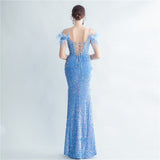Harlem Nights Outfits Velvet High-Density Sequined Fishtail Evening Dress