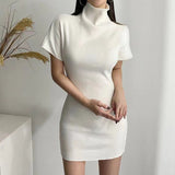 Women Dresses Turtleneck Short Sleeve Dress Skirt