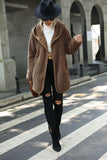Women Trench Coat Fall Winter Hooded Loose Double-Sided Plush Buckle-Free Cardigan Jacket